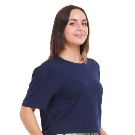 Ensemble pyjama d'été femme T-shirt courts bleu foncé + pantalon fleurs colorées