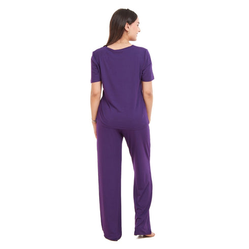 Ensemble pyjama d'été femme T-shirt violette+ pantalon