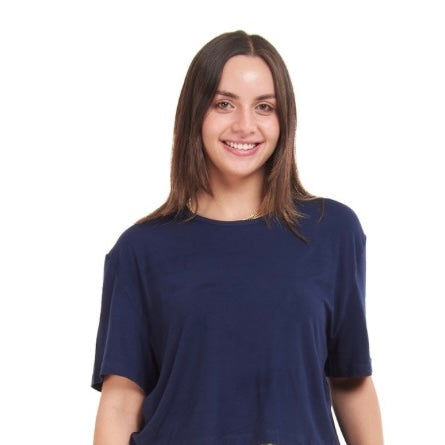 Ensemble pyjama d'été femme T-shirt courts bleu foncé + pantalon fleurs colorées