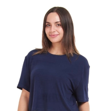 Ensemble pyjama d'été femme T-shirt courts bleu foncé + pantalon fleurs colorées