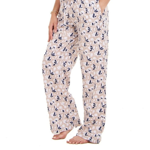 Ensemble pyjama d'été femme T-shirt courts bleu foncé + pantalon fleurs colorées