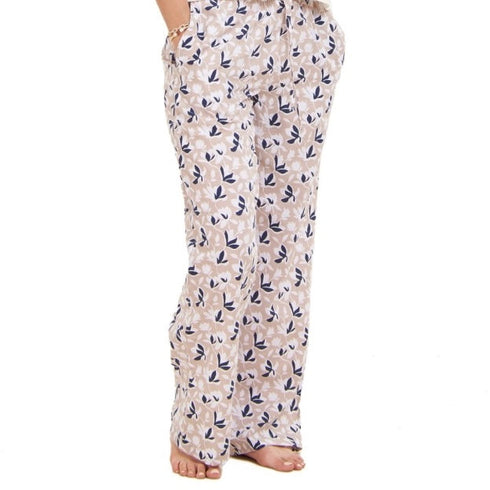 Ensemble pyjama d'été femme T-shirt courts bleu foncé + pantalon fleurs colorées