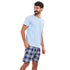 Ensemble pyjama été homme T-shirt bleu clair + Short à Carreaux bleu clair X bleu