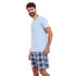 Ensemble pyjama été homme T-shirt bleu clair + Short à Carreaux bleu clair X bleu