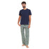 Ensemble pyjama été homme T-shirt bleu foncé + Pantalon à Carreaux Vert x Foncé