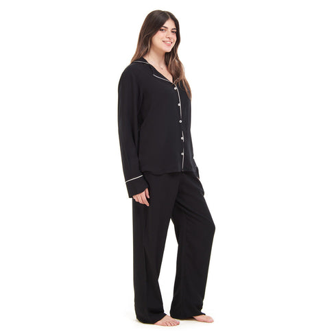 Ensemble pyjama d'été femme boutonné Noire