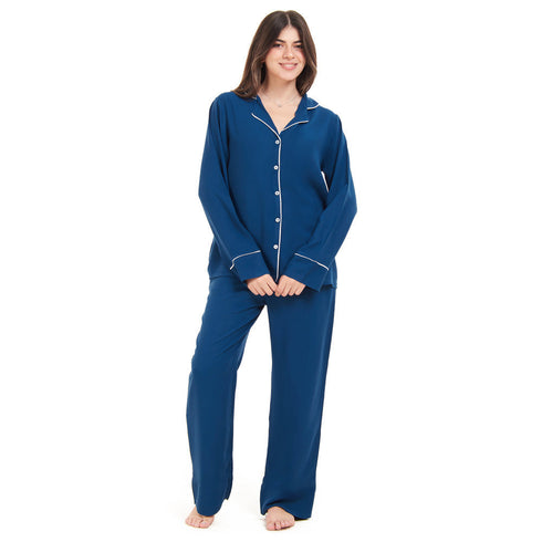 Ensemble pyjama d'été femme boutonné pétrole