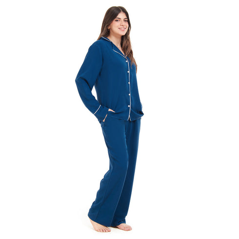 Ensemble pyjama d'été femme boutonné pétrole