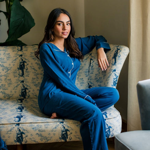 Ensemble pyjama d'été femme boutonné pétrole