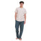 Men summer pajama set Beige T-shirt +Olive x Petroleum checkered Pants