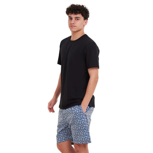 Ensemble pyjama d'été homme T-shirt noir + short feuilles d’arbre noires