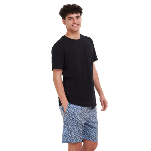 Ensemble pyjama d'été homme T-shirt noir + short feuilles d’arbre noires