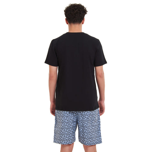 Ensemble pyjama d'été homme T-shirt noir + short feuilles d’arbre noires