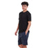Men summer pajama set Black T-shirt + Blue x Black checkered shorts
