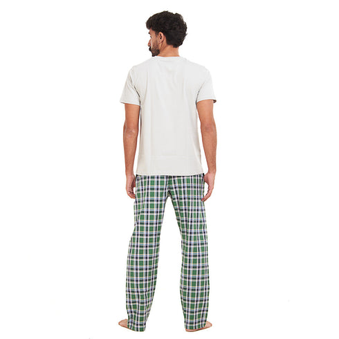 Ensemble pyjama été homme T-shirt gris+ Pantalon à Carreaux Vert x Bleu foncé