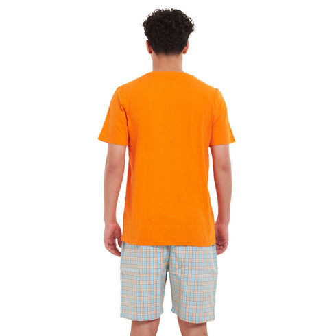 Ensemble pyjama été homme T-shirt Orange + Short à carreaux Orange x Turquoise