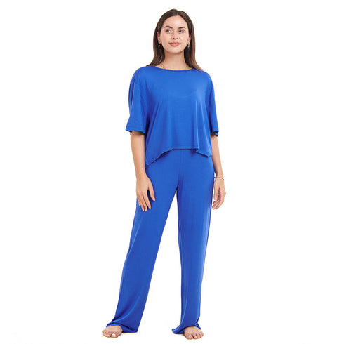 Ensemble pyjama d'été femme, T-shirt court+ pantalon bleu Royal
