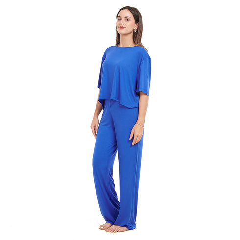 Ensemble pyjama d'été femme, T-shirt court+ pantalon bleu Royal