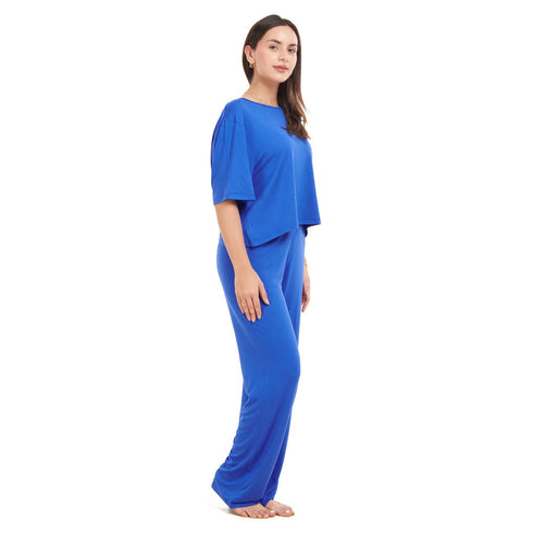 Ensemble pyjama d'été femme, T-shirt court+ pantalon bleu Royal