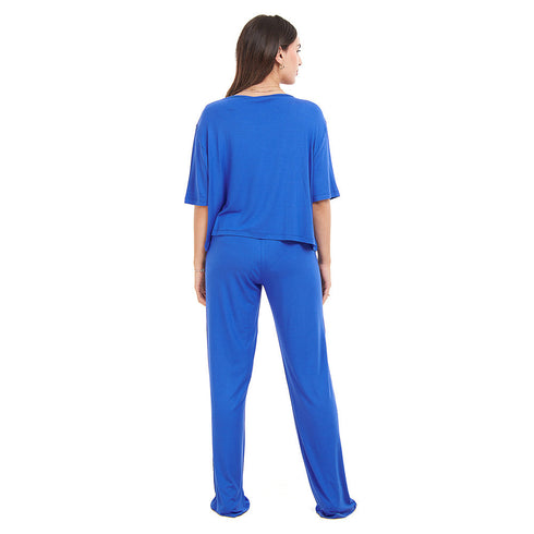Ensemble pyjama d'été femme, T-shirt court+ pantalon bleu Royal