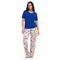 Ensemble pyjama d'été femme T-shirt bleu royal + pantalon fleurs colorées