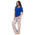 Ensemble pyjama d'été femme T-shirt bleu royal + pantalon fleurs colorées