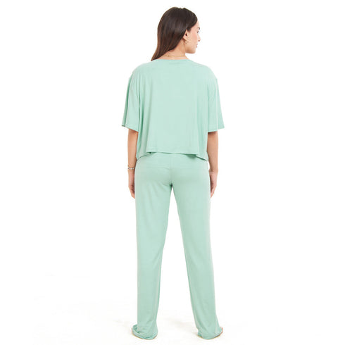 Ensemble pyjama d'été femme, T-shirt court + pantalon ,Menthe
