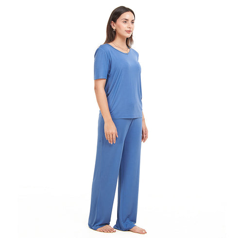 Ensemble pyjama d'été femme T-shirt pétrole + pantalon