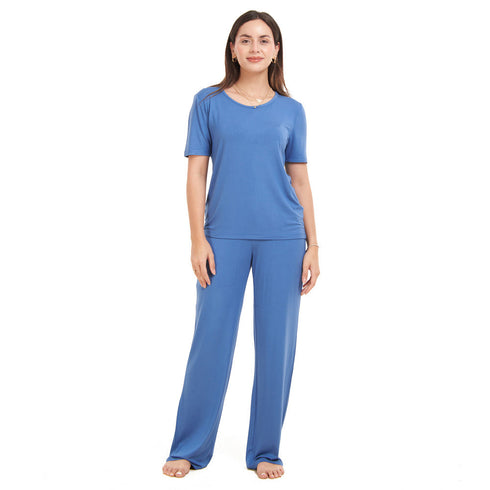 Ensemble pyjama d'été femme T-shirt pétrole + pantalon