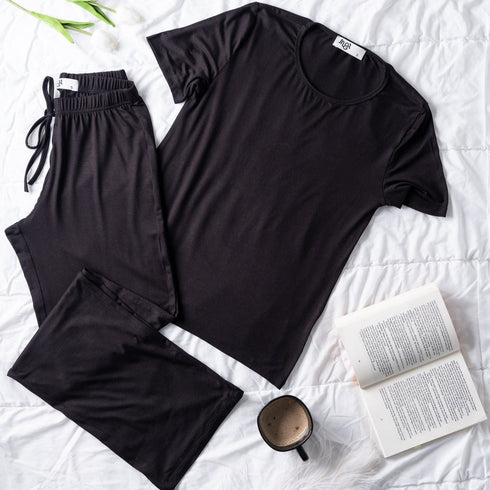 Ensemble pyjama d'été femme T-shirt noire + pantalon