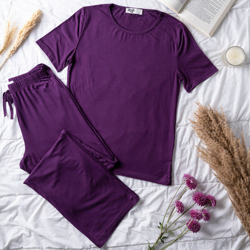 Ensemble pyjama d'été femme T-shirt violette+ pantalon