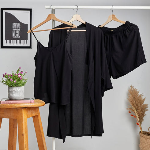 Ensemble pyjama d'été femme kimono noir