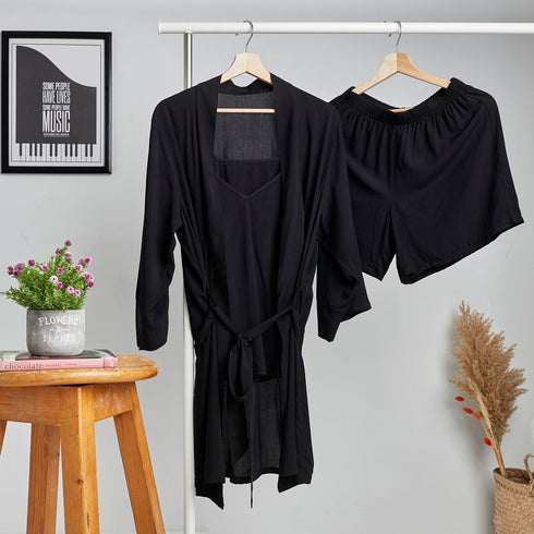 Ensemble pyjama d'été femme kimono noir