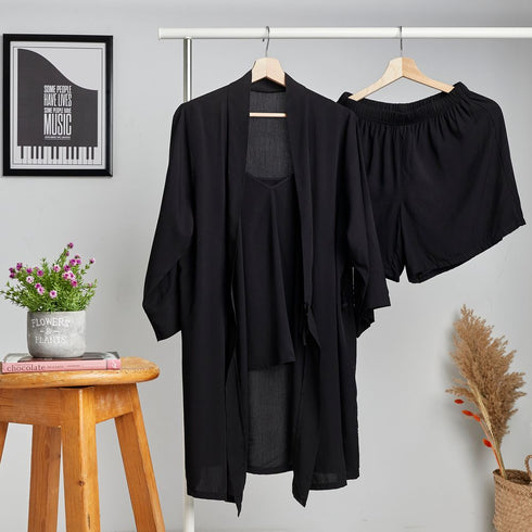 Ensemble pyjama d'été femme kimono noir