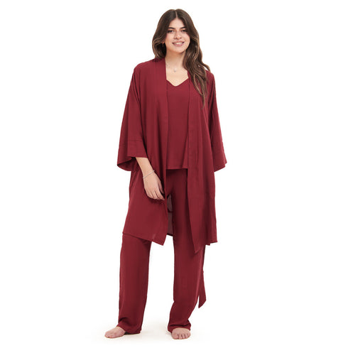 Ensemble pyjama d'été femme kimono rouge