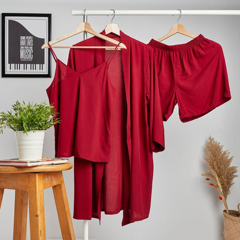 Ensemble pyjama d'été femme kimono short rouge