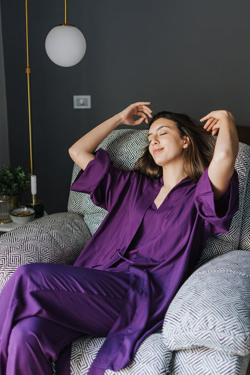 Ensemble pyjama d'été femme kimono violet