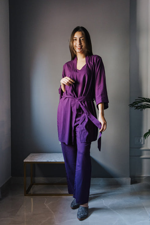 Ensemble pyjama d'été femme kimono violet