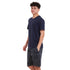 Ensemble pyjama d'été homme T-shirt bleu foncé + short feuilles d'arbre beiges