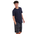 Ensemble pyjama d'été homme T-shirt bleu foncé + short feuilles d'arbre beiges