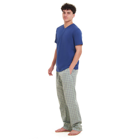 Ensemble pyjama été homme T-shirt Indigo + Pantalon à Carreaux Olive x Indigo