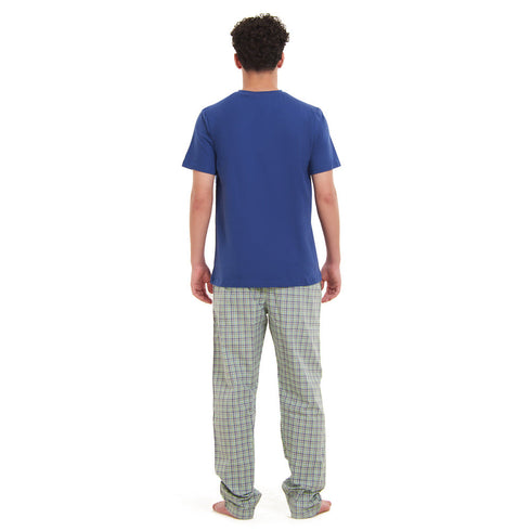 Ensemble pyjama été homme T-shirt Indigo + Pantalon à Carreaux Olive x Indigo