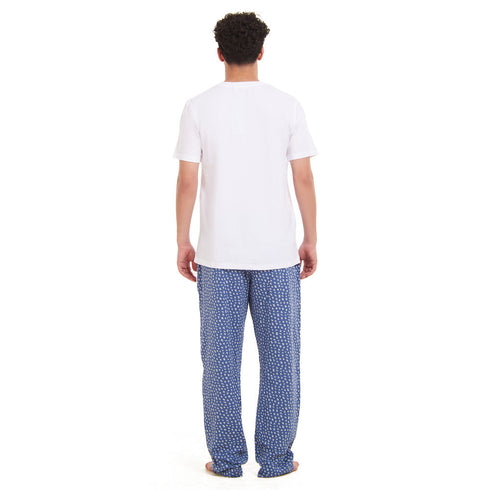 Ensemble pyjama d'été homme T-shirt blanc + pantalon blocs blanc