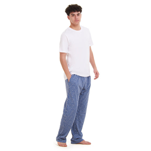 Ensemble pyjama d'été homme T-shirt blanc + pantalon blocs blanc